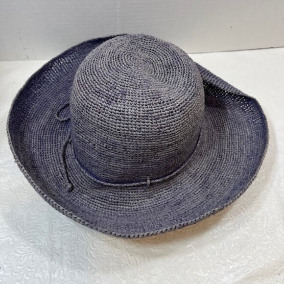Handmade Chambray Purple Straw Natural Raffia Sun Hat Lightweight Madagascar - Picture 4 of 11